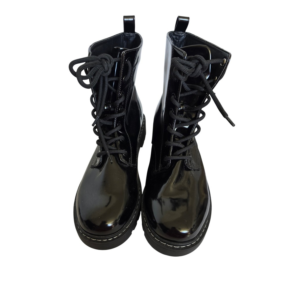 H&M Divided Black Patent Combat Boots Lug Sole Lace Up Womens‎ 8 EUR 39 0802871